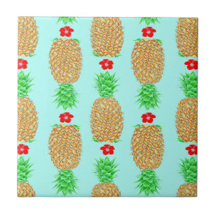 Tropical Christmas Pineapple Warm Xmas on Light Bl Tile