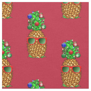Tropical Christmas Pineapple Warm Xmas on Red Fabric