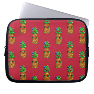 Tropical Christmas Pineapple Warm Xmas on Red Laptop Sleeve