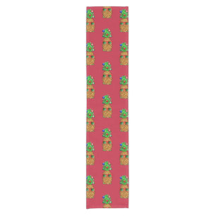 Tropical Christmas Pineapple Warm Xmas on Red Short Table Runner