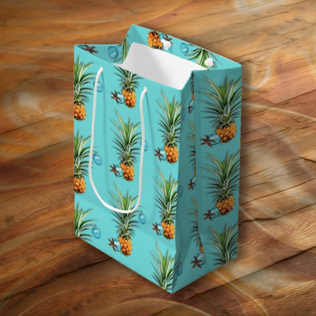 Tropical Christmas Pineapples Medium Gift Bag (Creator Uploaded)