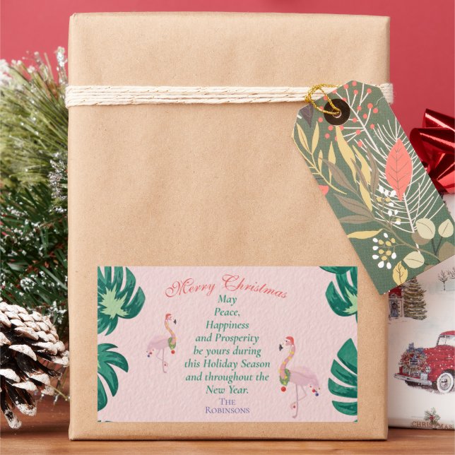 Tropical Christmas Pink Flamingo Santa Hat Baubles Sticker (Holiday)