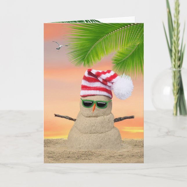 Tropical Christmas Sand Snowman  Card (Front)