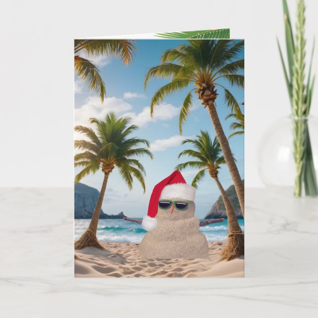 Tropical Christmas Sandman Holiday Card (Front)