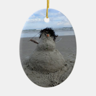 Tropical Christmas Sandman Oval Ceramic Ornament