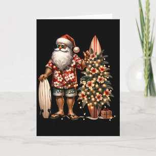 Tropical Christmas Santa Surfing Beach Hibiscus Xm Card