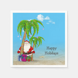 tropical Christmas Santa with palm trees Napkin