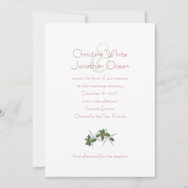Tropical Christmas Simple Wedding Invitation White (Front)