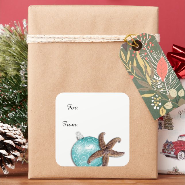Tropical Christmas Starfish Gift Stickers (Holiday)