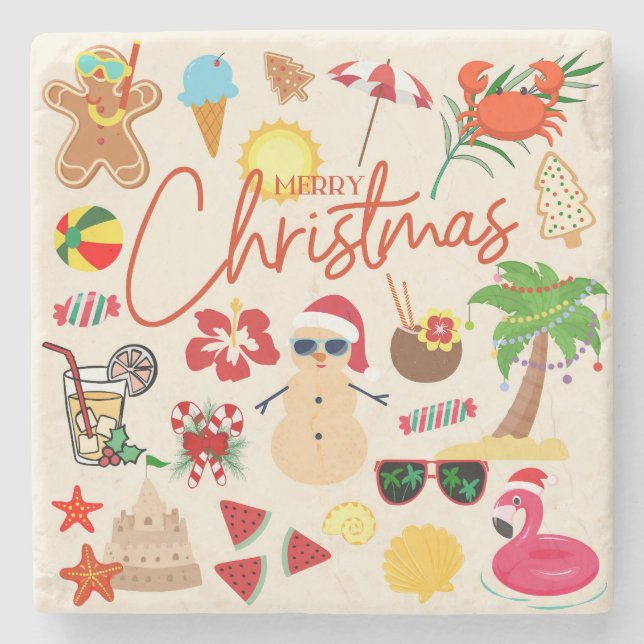 Tropical Christmas Stone Coaster (Front)