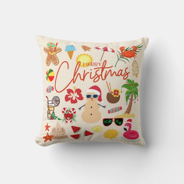 Tropical Christmas Throw Pillow (Front)