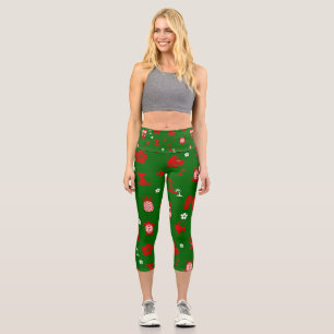 tropical christmas tiki retro green capri leggings