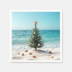 Tropical Christmas Tree On a Beach Napkin