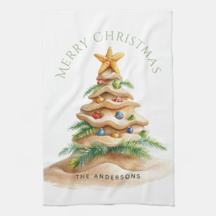 Tropical Christmas Tree Personalized Kitchen Towel