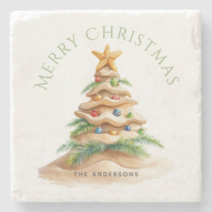 Tropical Christmas Tree Personalized  Stone Coaster
