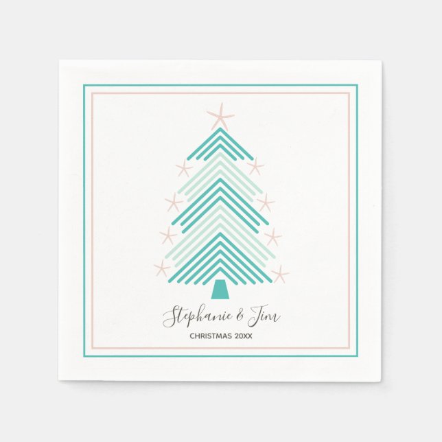 Tropical Christmas Tree Pink Starfish Party Napkin (Front)