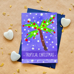 Tropical Christmas tree snow dots Merry Christmas Holiday Postcard