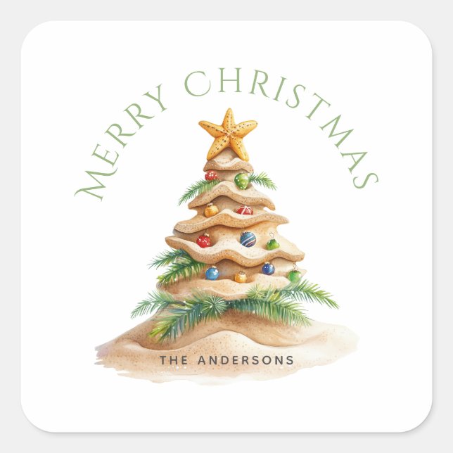 Tropical Christmas Tree  Square Sticker (Front)