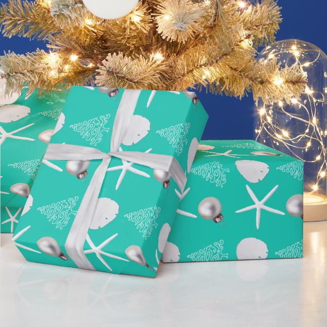 Tropical Christmas Turquoise Wrapping Paper (Holidays)