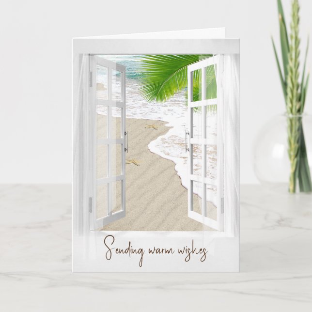 Tropical Christmas Window with Starfish Holiday Card (Front)