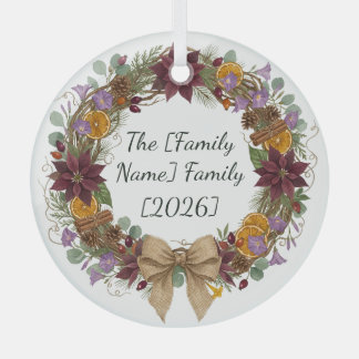 Tropical Christmas Wreath Glass Circle Ornament