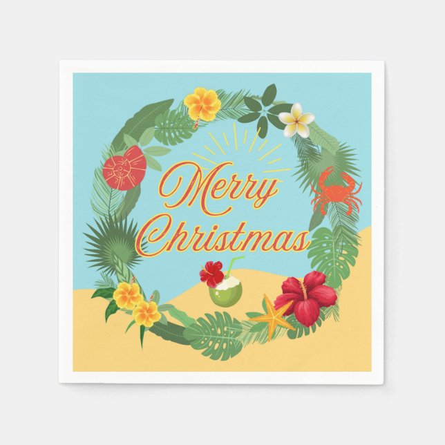 Tropical Christmas Wreath Napkin (Front)