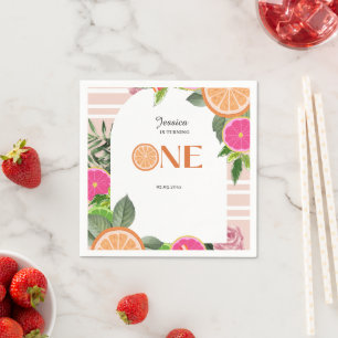 Tropical Citrus Baby first birthday Watercolor Napkin