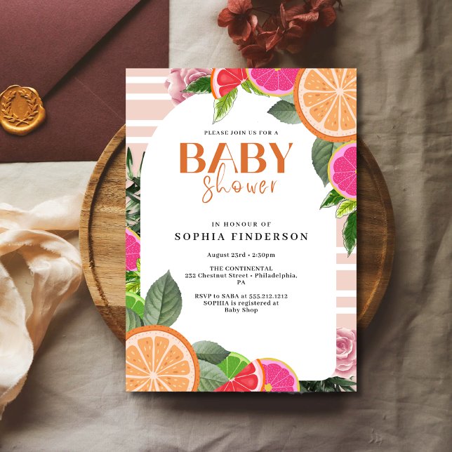 Tropical Citrus Baby Shower watercolor Lemon Invitation (Creator Uploaded)