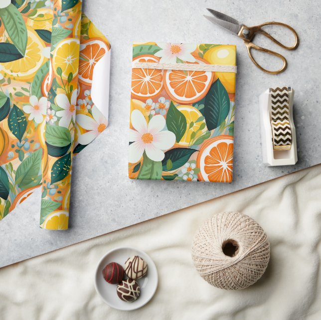 Tropical Citrus Bloom Floral  Wrapping Paper (Crafts)
