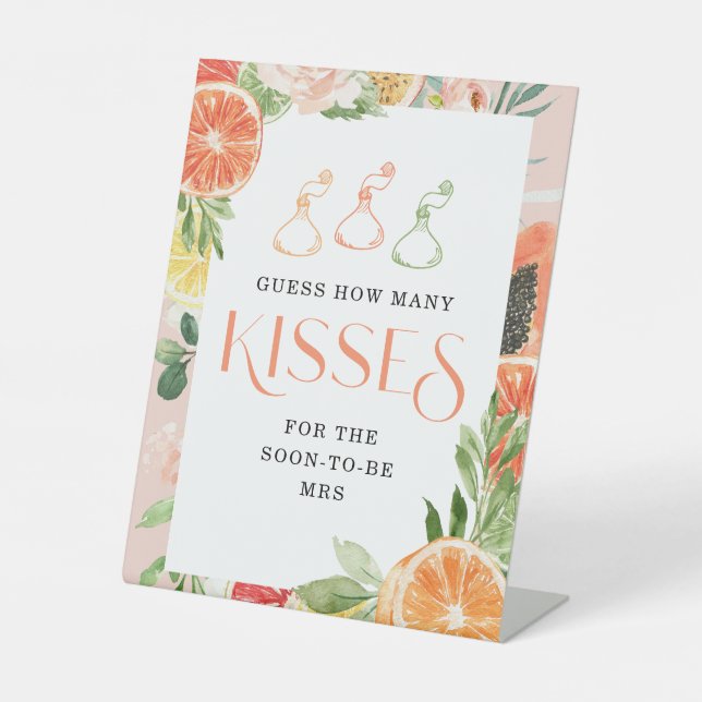 Tropical Citrus Bridal Shower How Many Kisses Sign (Front)