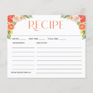 Tropical Citrus Bridal Shower Recipe Card