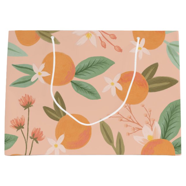 Tropical Citrus Floral Pink Large Gift Bag (Front)