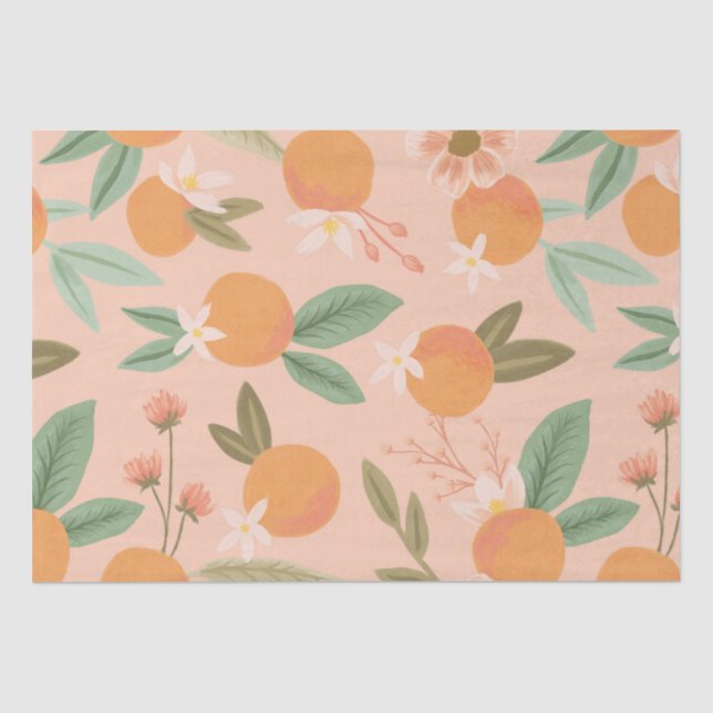 Tropical Citrus Floral Pink Tissue Paper (Front)