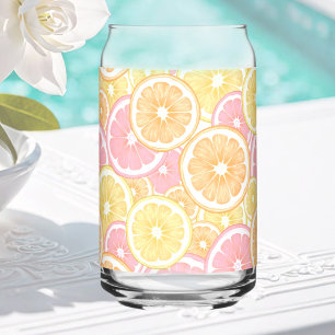 Tropical Citrus Fruit Pattern Summer Colorful Can Glass