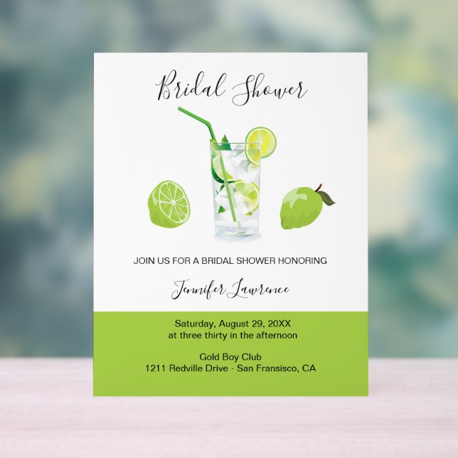 Tropical Citrus Green Lime Bridal Shower  Acrylic Sign (Neutral)