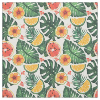 Tropical Citrus & Hibiscus Pattern Fabric
