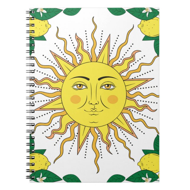 Tropical citrus lemon fruits with flowers frame an notebook (Front)