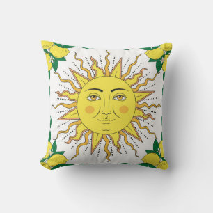 Tropical citrus lemon fruits with flowers frame an throw pillow