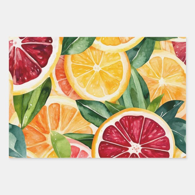 Tropical Citrus Orange Fruit Slices  Wrapping Paper Sheet (Front 2)