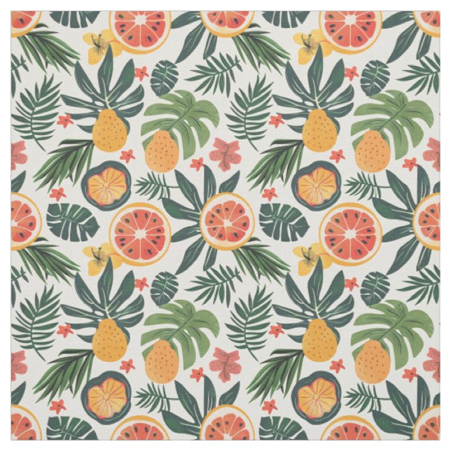 Tropical Citrus & Pear Pattern Fabric (Swatch)