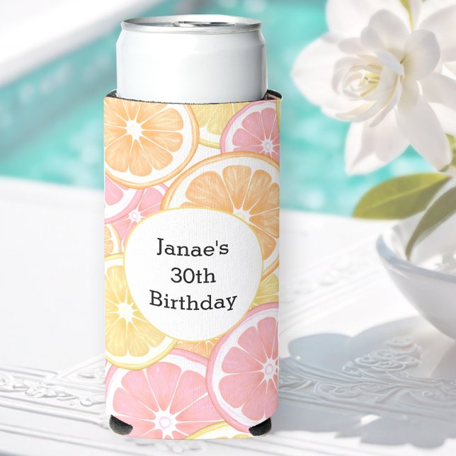 Tropical Citrus Summer Colourful Custom Name Seltzer Can Cooler (Tropical Citrus Pattern Summer Colorful Name Seltzer Can Cooler)