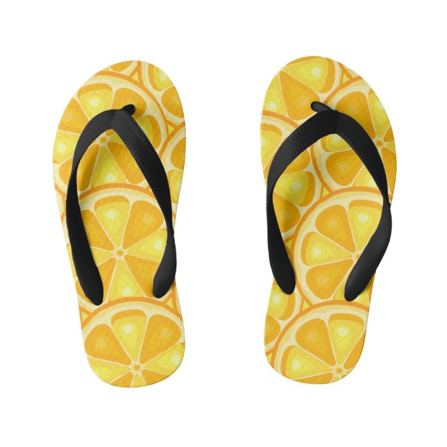 TROPICAL Citrus SUMMER FRUIT Orange lemons Slice Kid's Flip Flops (Footbed)