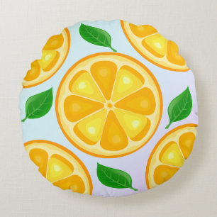 TROPICAL Citrus SUMMER FRUIT Orange lemons Slice Round Pillow
