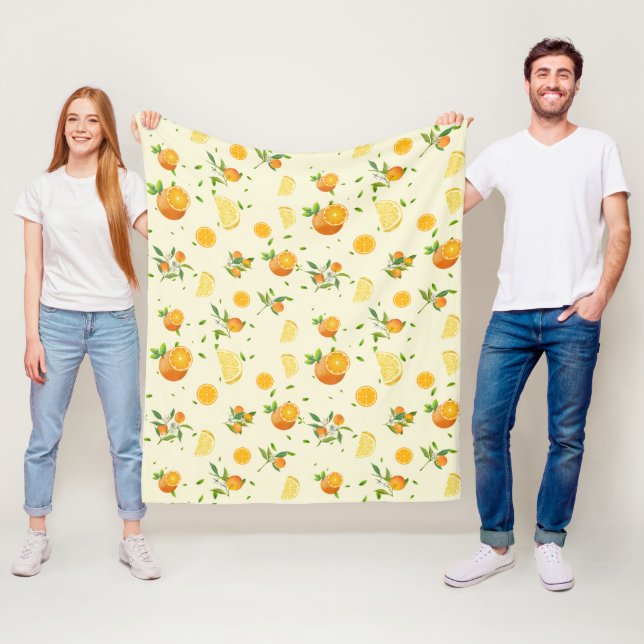 Tropical Citrus SUMMER Orange lemon Slice Fleece Blanket (In Situ)