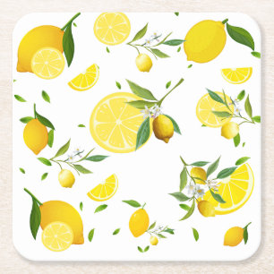 Tropical Citrus SUMMER Orange lemon Slice Square Paper Coaster