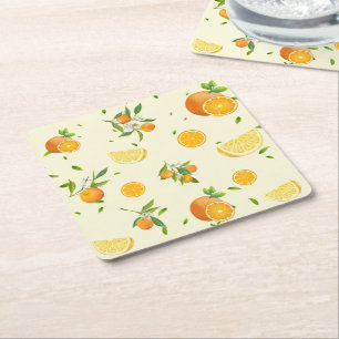 Tropical Citrus SUMMER Orange lemon Slice Square Paper Coaster
