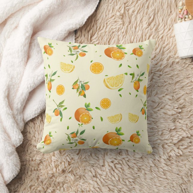 Tropical Citrus SUMMER Orange lemon Slice Throw Pillow (Blanket)