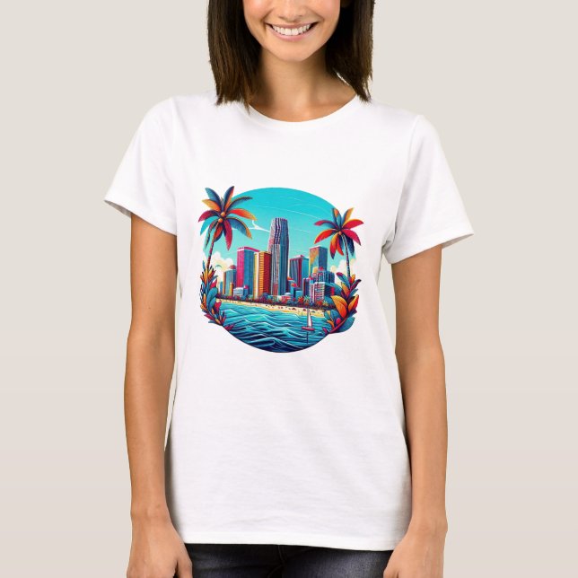 Tropical Cityscape Oasis T-Shirt (Front)