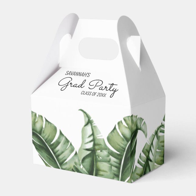 Tropical Classy Banana Leaf Graduation Party  Favor Box (Front Side)