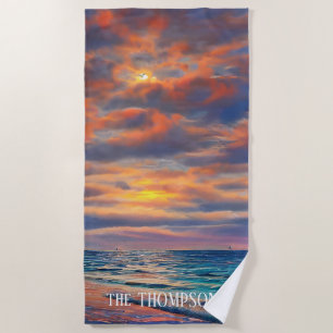 Tropical Clear Ocean Sunset Beach Beach Towel